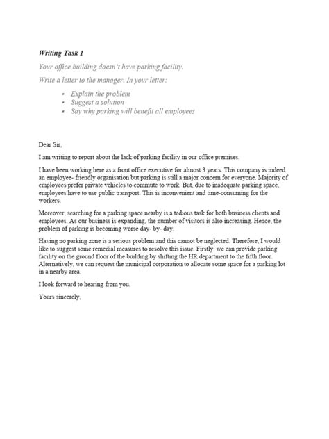 request letter for parking space in office